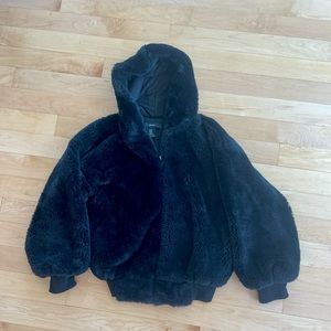 Forever 21 Black Fuzzy Bomber Jacket